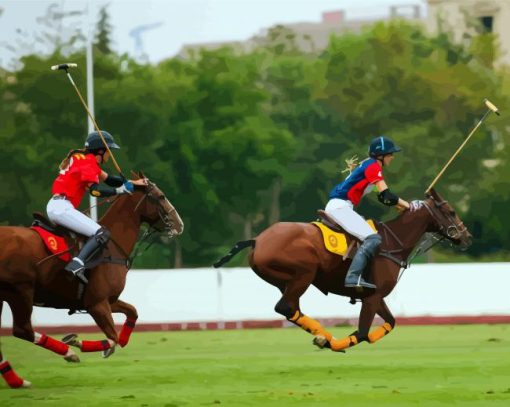 Polo Women players and Horses Diamond Painting