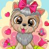 Cute Cartoon Dog And Flowers Diamond Painting