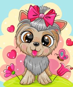 Cute Cartoon Dog And Flowers Diamond Painting