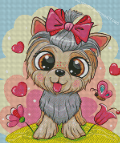 Cute Cartoon Dog And Flowers Diamond Painting