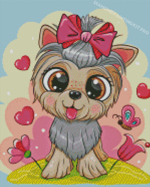 Cute Cartoon Dog And Flowers Diamond Painting