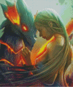 Fire Dragon and Woman Diamond Paintings