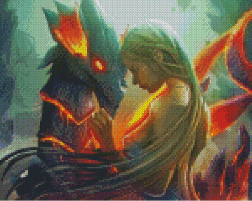 Fire Dragon and Woman Diamond Paintings