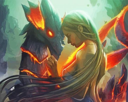 Fire Dragon and Woman Diamond Painting