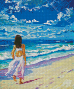 Girl Walking On Beach Art Diamond Painting