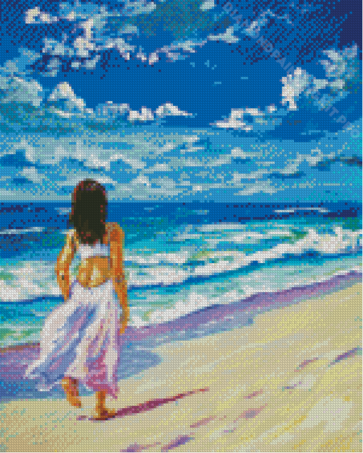 Girl Walking On Beach Art Diamond Painting