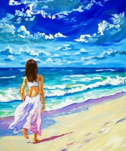 Girl Walking On Beach Art Diamond Painting