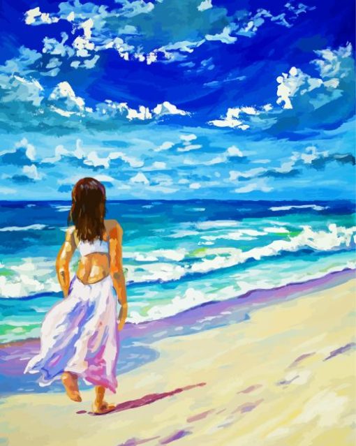 Girl Walking On Beach Art Diamond Painting