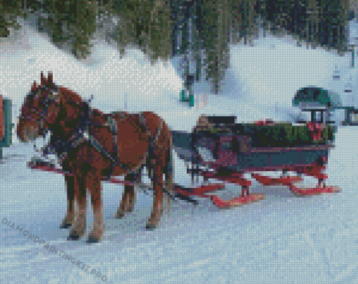 Horses With Sleigh Diamond Painting