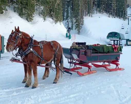 Horses With Sleigh Diamond Painting