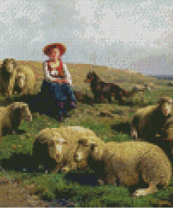 Sheep Farmer Girl Art Diamond Paintings