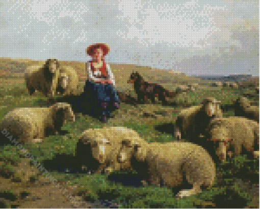 Sheep Farmer Girl Art Diamond Paintings