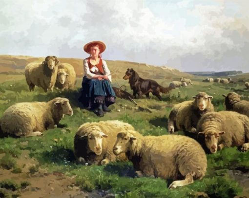 Sheep Farmer Girl Art Diamond Painting