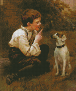 Vintage Boy With Dog Diamond Paintings