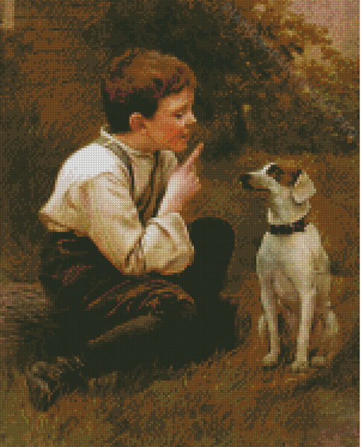 Vintage Boy With Dog Diamond Paintings