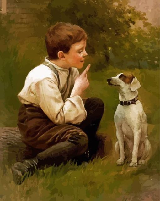 Vintage Boy With Dog Diamond Painting