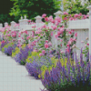 White Fence And Pink Flowers Diamond Painting