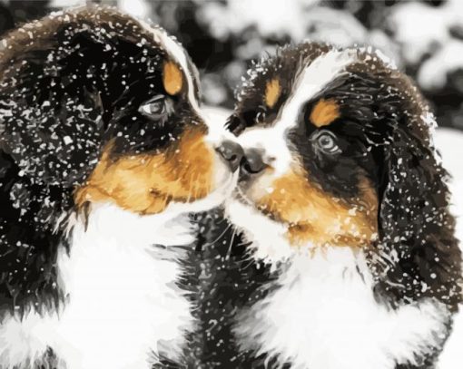 Bernese Mountain Dogs In Snow Diamond Painting