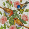 Blue Tit With Robin And Roses Diamond Painting