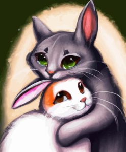 Cat and Bunny In Love Diamond Painting