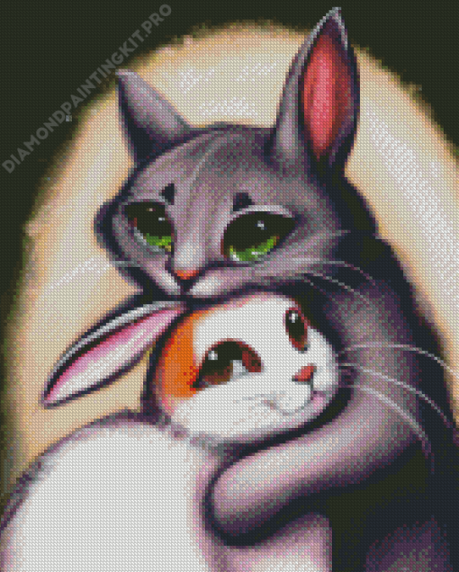 Cat and Bunny In Love Diamond Painting