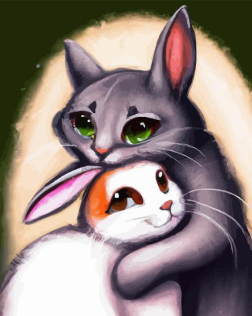 Cat and Bunny In Love Diamond Painting