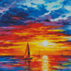 Coulrful Sea and Boat Sunset Diamond Painting