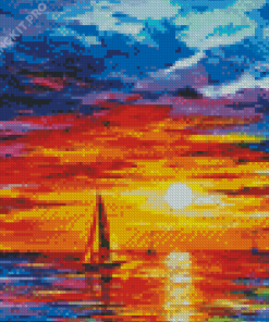 Coulrful Sea and Boat Sunset Diamond Painting