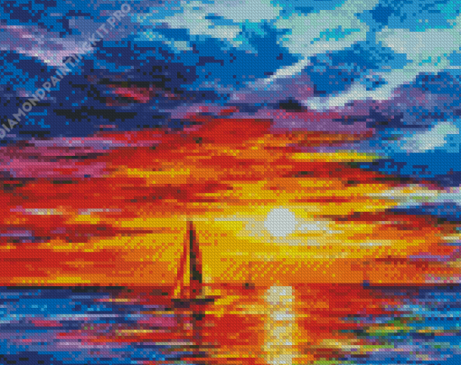 Coulrful Sea and Boat Sunset Diamond Painting