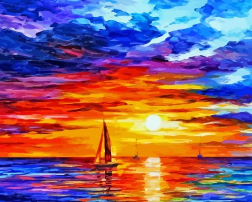 Coulrful Sea and Boat Sunset Diamond Painting