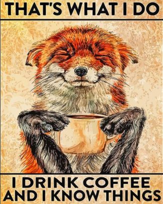 Fox Drinking Coffee Quote Diamond Painting