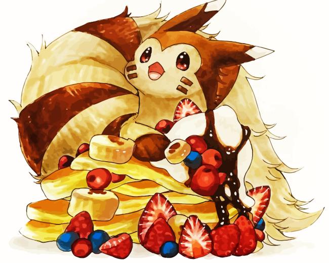 Furret With Pancakes and Fruits Diamond Painting