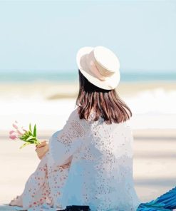 Girl Sitting On Beach Diamond Painting