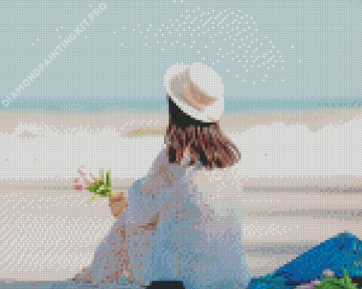 Girl Sitting On Beach Diamond Painting