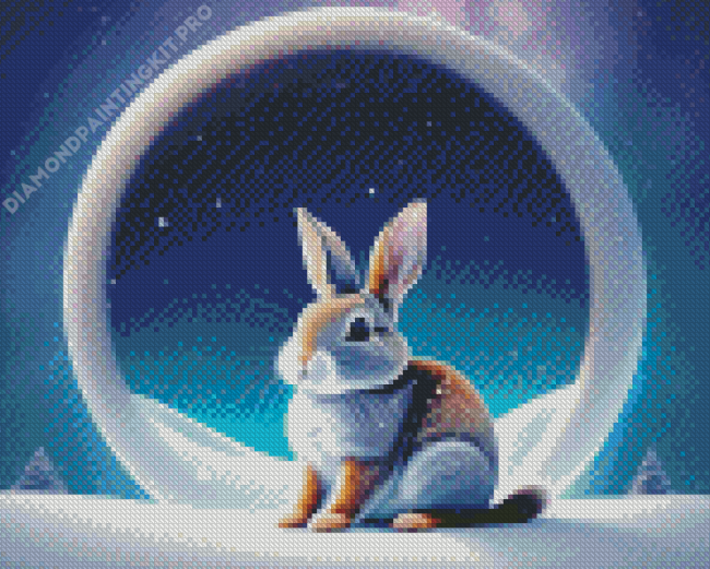Grey Bunny In Snow Diamond Painting
