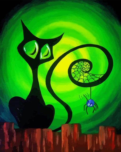 Halloween Cat and Spider Diamond Painting