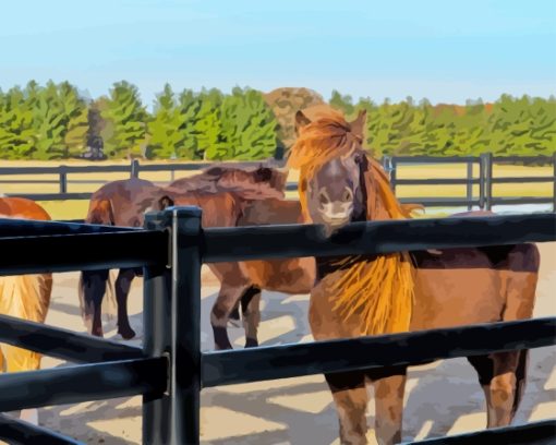 Horses In Fence Diamond Painting