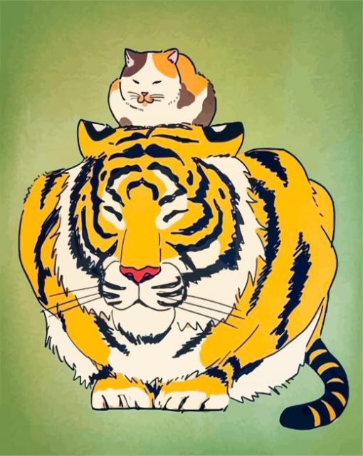 Illustration Tiger and Cat Diamond Painting