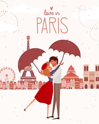 Illustration Paris Lovers Poster Diamond Painting