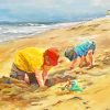 Kids Digging In The Sand Diamond Painting