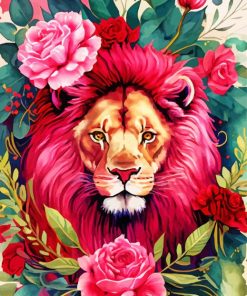Lion In Flowers Art Diamond Painting