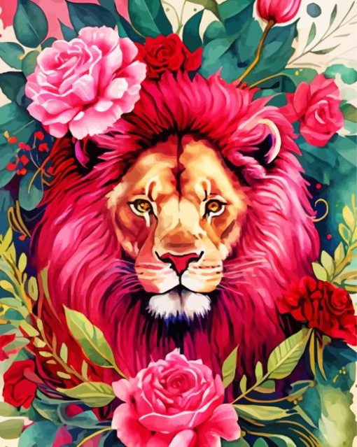 Lion In Flowers Art Diamond Painting