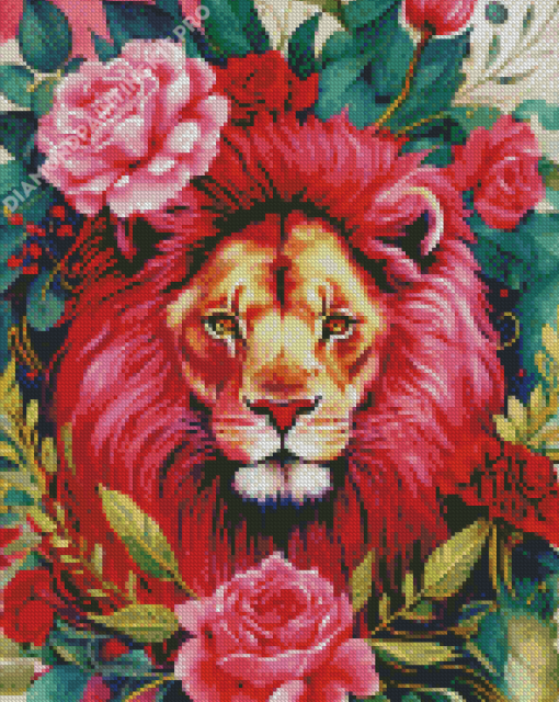 Lion In Flowers Art Diamond Painting