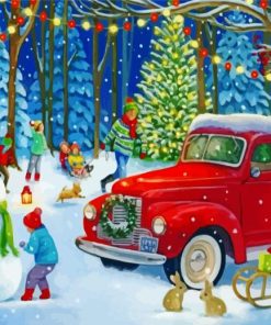 Merry Christmas With Red Truck Diamond Painting