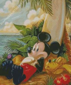 Mickey and Pluto Relaxing Beach Time Diamond Painting