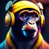 Monkey With Headphones Diamond Painting