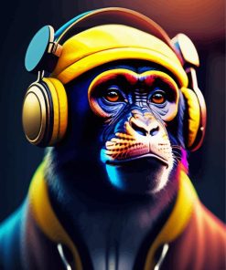 Monkey With Headphones Diamond Painting