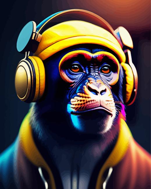 Monkey With Headphones Diamond Painting