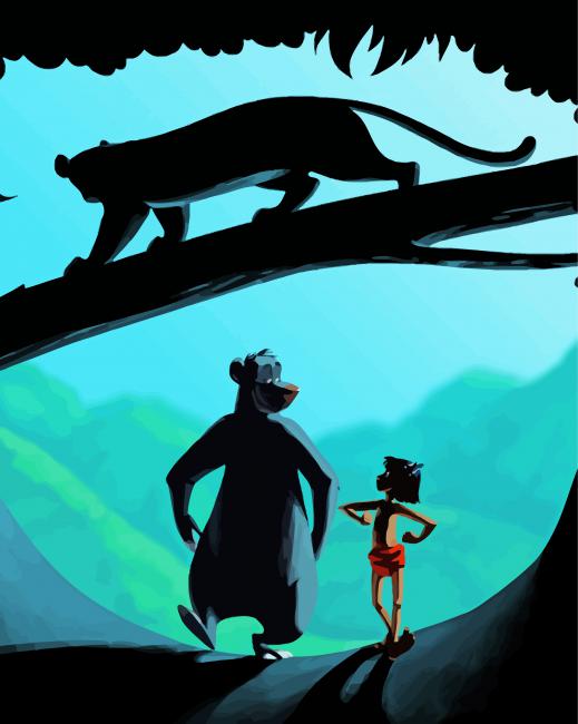 Mowgli With Bagheera And Baloo Diamond Painting