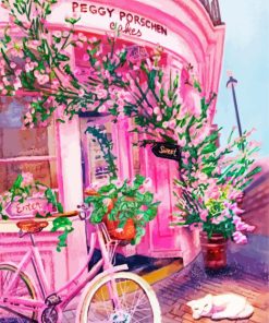 Pink Bicycle At The Flower Shop Diamond Painting